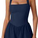 QINSEN Women's Summer Sleeveless Rompers Double Lined Shorts Jumpsuit One Piece Outfits Navy Blue M