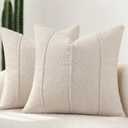 YCOLL Textured Boucle Throw Pillow Covers 20x20 Pack of 2 - Soft Neutral Striped Cushion Covers, Cozy Accent Decorative Pillow Covers for Couch, Sofa, Bed, Living Room (Beige)