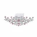 Bridal Hair Combs, Silver Flower Wedding Hair Pieces Pink Rhinestone Crystal Comb Ornament Fancy Diamond Jewelry for Women Brides Bridesmaid Wedding Party Prom Bridal Shower Anniversary