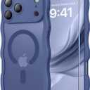 DOMAVER for iPhone 17 Pro Max Case for Women, 1X Screen Protector+1X Wrist Strap, [Compatible with MagSafe] [Full Camera Protection] Cute Wave Matte Phone Case for iPhone 17 Pro Max, Deep Blue