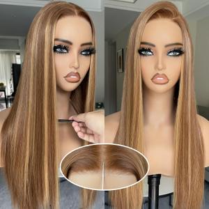BLL Glueless Wig, Honey Blonde Synthetic Lace Front Wigs for Black Women Pre Plucked Pre Cut 6x5 Lace Easy to Wear Put on and Go 26inch Long Straight Highlight Wig