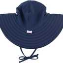 RuffleButts Baby/Toddler Girls UPF 50+ Sun Protective Wide Brim Swimwear Sun Hat (Blue)