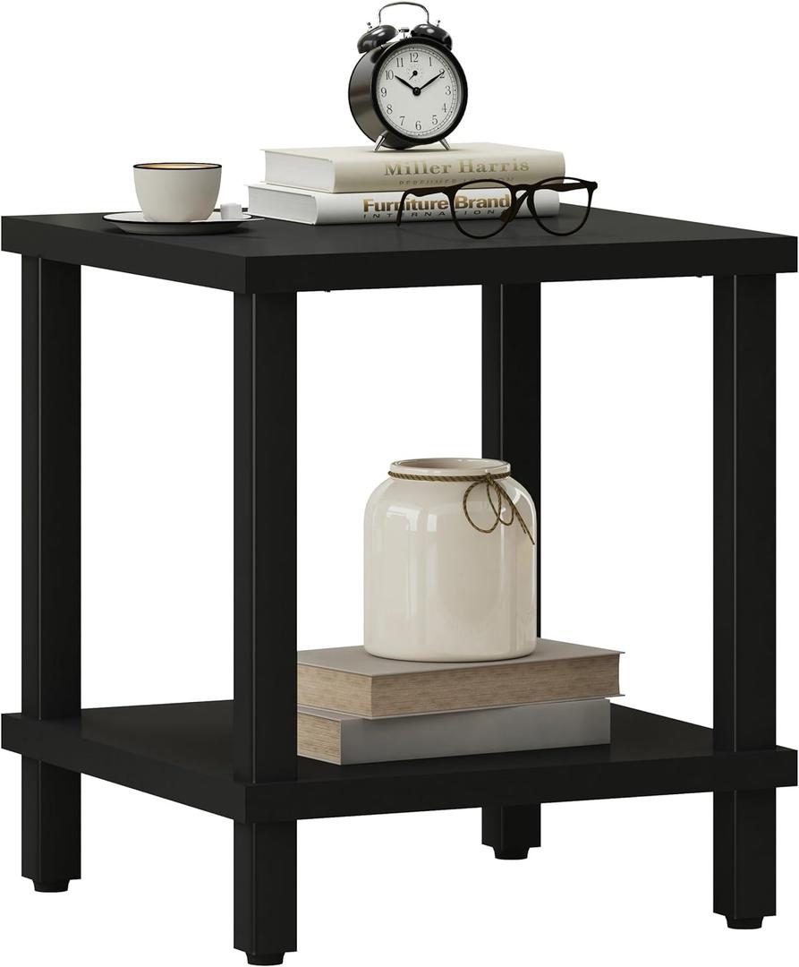MMEOLUOOK Large End Table Square Side Table Modern Sofa Table 20 Inch Industrial Coffee Table NightStand with 2-Tier Storage Shelf for Living Room Bedroom Black MLBZ06B