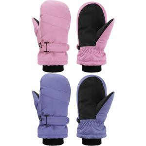 SATINIOR Kids Snow Mittens Waterproof Winter Ski Gloves Warm Thicken Snow Gloves for Girls Boys (5-8 Years, Pink,Purple)