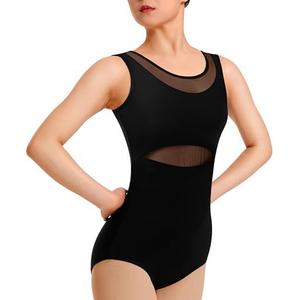 Sanmsoner Dance Leotard for Women Ballet Mesh Tank Gymnastics Dancewear,Chest Padded Lining, Small