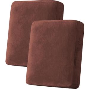 H.VERSAILTEX Velvet Stretch Couch Cushion Cover Plush Cushion Slipcover for Chair Loveseat Sofa Cushion Furniture Protector Seat Cushion Sofa Cover (2 Piece Medium Sofa Cushion Covers, Burnt Brick)