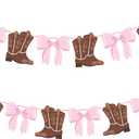 Boot or Bows Banner 2PCS Boots Or Bows Gender Reveal Party Decorations, Cowgirl Birthday Party Supplies Cowboy Gender Reveal Banner for Western Baby Shower Decor