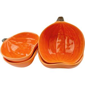 Pumpkin Ramekins Small Ceramic Pumpkins Bowls for Baking 6 Oz Oven Safe Mini Pumpkin Dish for Serving Dip and Sauce, 4pcs