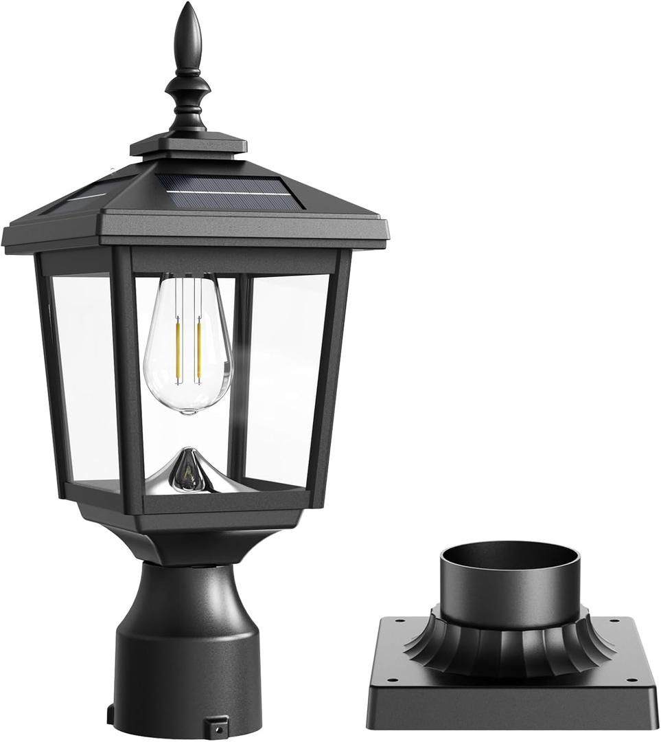 Greluna Solar Post Light Outdoor, 60 Lumens Dusk to Dawn Lamp Post Light, Solar Powered & Waterproof, Fits 6x6 Wooden Posts, 3 Inch Poles, for Garden, Pathway, Driveway, Fence & YardCool White