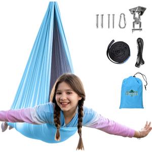 OUTREE Double Layer Therapy Swing with 360 Swivel Hanger, Healing & Relaxing Cuddle Swing for Kids and Adults with Autism, ADHD, Sensory Processing Disorder (Blue/Gray)