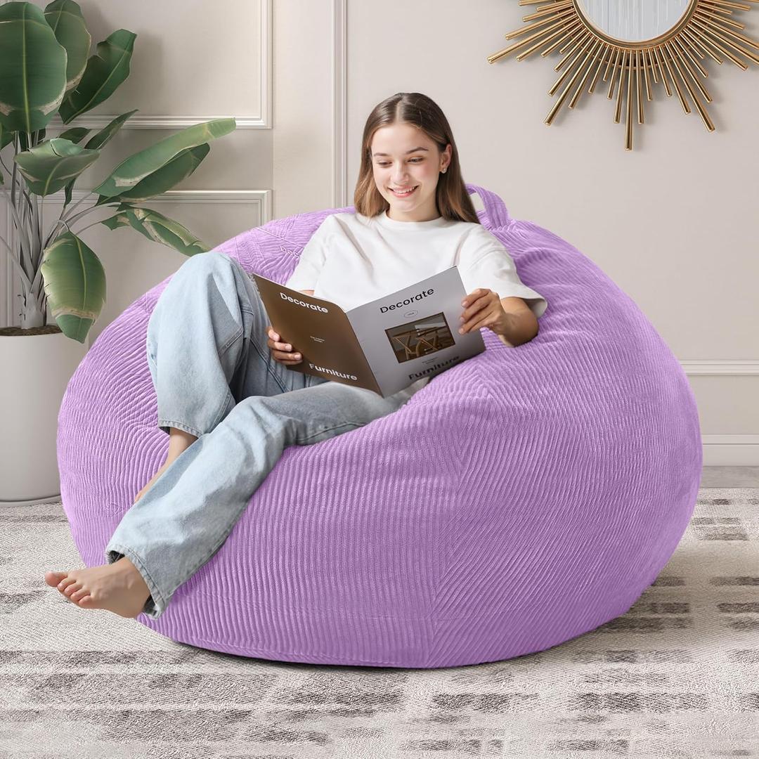 4FT Bean Bag Chairs Teardrop Bean Bag Chair for Adults Beanbag Chair with Memory Foam Filled Machine Washable Cover for Living Room, Bedroom (X-Large, Purple)