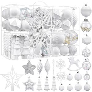 SHareconn 100pcs Christmas Tree Decorations Ornaments Set, Shatterproof Plastic Baubles Decorative Balls for Xmas Tree Decor Holiday Wedding Party, White