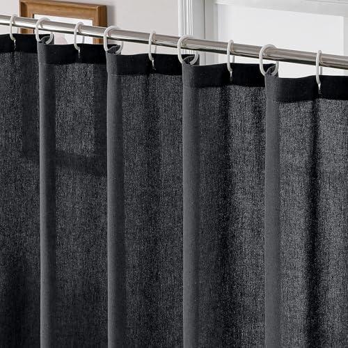 OWENIE Colin Black Fabric Extra Long Shower Curtain 96 Inch, Soft Cotton Cloth Linen Texture Shower Curtains for Bathroom with 12 Hooks, Hotel Spa Luxury, Machine Washable, Linen, 72x96 Inch