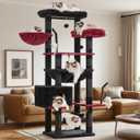 Gitelsnour Gothic Cat Tree, Cat Tower for Large Cats with 2 Big Platforms, 2 Baskets, condo and Toys, 63" Cat Scratching Posts for Indoor Cats, Black and red GCT020BR