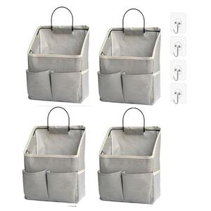 4pcs Wall Hanging Storage Bag, Wall Hanging Organizer bags with Pockets, Wall Organizer Storage for Dormitory Bathroom Bedroom (Grey-upgraded)