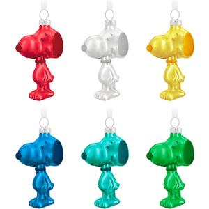 Hallmark Keepsake Christmas Ornaments 2023, The Peanuts Gang Snoopy, Glass Ornament, Set of 6, Gifts for Peanuts Fans