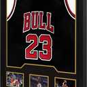 Jersey Frame Display Case 1 Pack, Large Wooden Sport Jersey Shadow Box Frame with Mats and Real Tempered Glass Cover for Football Hockey Baseball Basketball Soccer Shirt,Black