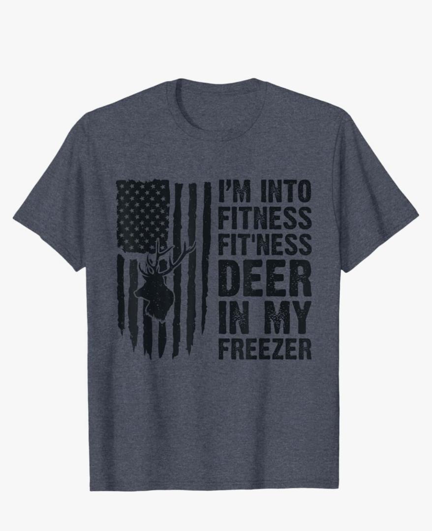 I'm Into Fitness Fit'Ness Deer In My Freezer Deer Hunting T-Shirt XL Heather Blue