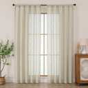 Chyhomenyc Semi Sheer Curtains 84 Inches Long 2 Panels Set, Light Filtering Faux Linen Slub Textured Burlap Curtain for Bedroom, Elegant Rod Pocket Window Curtains Drapes, 50Wx84L, 2PCS, Linen Color