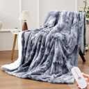 HYLEORY Electric Heated Throw Blanket 50''x60'' - Soft Thick Faux Fur Heating Blanket with 5 Heat Levels & Auto-Off 3 Hrs, Fluffy Flannel Warm Blankets for Winter Couch Bed,ETL Certification, Grey