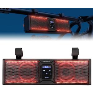KEMIMOTO UTV Sound Bar 16 Inch ATV SoundBar Golf Cart Sound Bar SXS Speakers Bluetooth-Compatible with Multicolor LED Lighting Compatible with Polaris RZR Can-Am Defender Maverick X3 CFMOTO ZFORCE