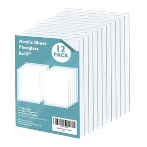 Egofine Plexiglass Sheets Acrylic Sheets 12 Pack of 8x10 0.04 Thick Clear Plastic Cast Transparent Plexi Glass for Crafting Projects, Replacement Picture Frame Glass, DIY Display, Easy to Cut