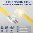 cismorvex 100ft Outdoor/Indoor Extension Cord with Lighted 10 Gauge Yellow