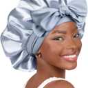 YANIBEST Adjustable Satin Bonnet for Sleeping Women Double Layer Hair Wrap Reduce Friction Prevent Frizz Natural Curly Hair (Large, Blue)