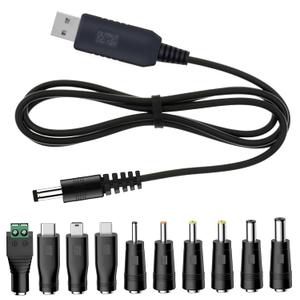 5V USB to 12V DC Charging Cable,Universal Power Cord for Toys,Watches,Fan,Speaker,Headset,Monitor,Table Lamp,Phones,LED Light Strip Router,DC 5.5 x 2.1mm with 9 Connector 3.3FT