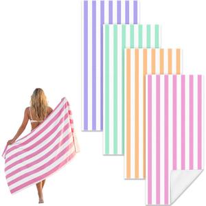 Frienda 4 Pack Microfiber Oversized Lightweight Beach Towel 71x32 in for Women Men Microfiber Quick Dry Sand Free Ocean Coastal Towels for Beach Pool Travel (Pastel Stripe)