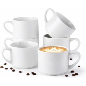 GBhome 14 OZ Coffee Mugs Set of 6, Stackable Ceramic Mugs for Men, Women, Modern Coffee Mugs With Stable Base for Latte, Tea, Cappuccino. Dishwasher & Microwave Safe, Matte White