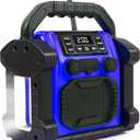 Radio Outdoor Speaker Bluetooth Wireless, IPX 66 Waterproof, 8000mAH Battery, Cell Phone Charging, Portable Job site Speaker with LED Lights,for Outdoor, Workshop, Garage (Blue)