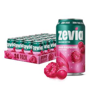 Zevia Zero Sugar Soda, Cran-Raspberry, 12 oz Cans (24-Pack) Naturally Sweetened, Non-GMO Project Verified, Gluten-Free, Vegan (EXP 11/21/27)