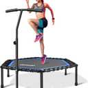 Newan 48'' Fitness Trampoline with Adjustable Handle Bar, Silent Trampoline Bungee Rebounder Jumping Cardio Trainer Workout for Adults - Max Limit 330 lbs (Blue)