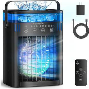 Portable Air Conditioners, Mini Air Conditioner Portable AC Unit with Remote Control, 3 Wind Speed & 3 Mist Level & 2-8H Timer & 7 LED Light Evaporative Air Cooler for Home Office Room, Black