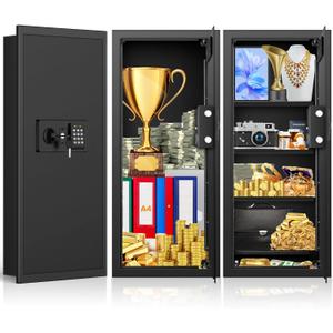 33.46" Tall Sturdy Wall Safes Between the Studs 16" Centers, Fireproof in Wall Safe with Removable Shelf, Combination Lock Hidden Safe for Money Jewelry Passport Documents