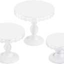 3 PCS White Cake Stands (8"&10"&12" Plate), Cupcake Stand with a lace Hollow Border Metal Cake Stand Set for Birthday Party, Wedding, Anniversary, Baby Shower