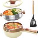 Hot Pot Electric, 1.5L Portable Electric Pot Frying Saut Pan Multifunctional Cooker for Ramen Steak Soup with Adjustable Power for Dorm Home Travel (Silicone Spatula Included)