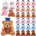 Poen 24 Sets Graduation Mini Plush Bears Bulk, Blue Cap Stuffed Teddy Bear with Organza Bag and Card for Class of 2026 Kindergarten Preschool High School Party Favor