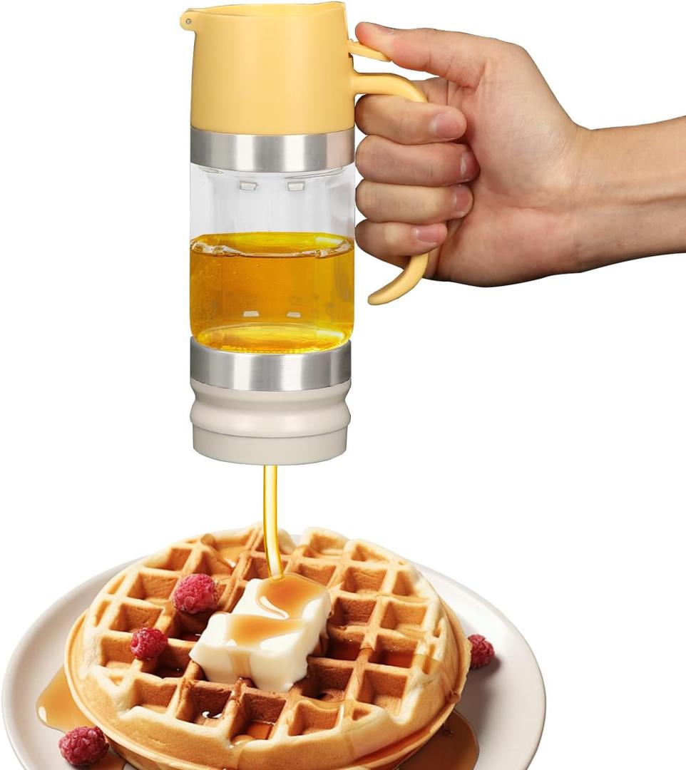 Glass Honey Dispenser No Drip - 10.65 OZ Honey Jar with Handle, Clear Honey Pot Syrup Dispenser for Coffee or Tea, Yellow