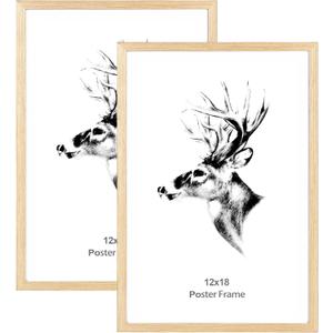 Yaetm Wood 12x18 Picture Frame Set of 2, Natural Solid Oak Wood 12x18 Poster Frame for Wall Gallery, Horizontal and Vertical Wall Mounting (2 pack, Oak)