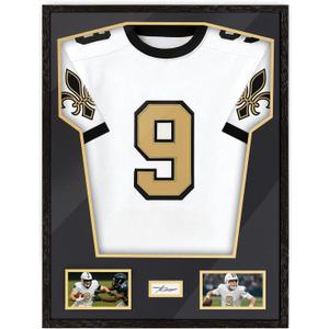 Jersey Frame Display Case for Football,Solid Wood Shadow Box with PET Transparent Protection,Two Photo Frame One Signature for Baseball, Basketball, Hockey, Uniforms - Black Walnut Finish