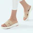 UBFEN Womens Platform Sandals Comfortable Walking Slide Soft Cushioning Footbed Casual Dressy Wedge Sandals (Beige)