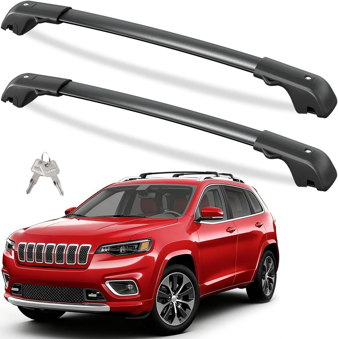 Tuyoung 300lbs Roof Rack Cross Bars Compatible with Jeep Cherokee 2014-2023, Lockable Heavy Duty Aluminum Anti-Theft Metal Lock Roof Rails Crossbars Rooftop Cargo Bars Luggage Racks