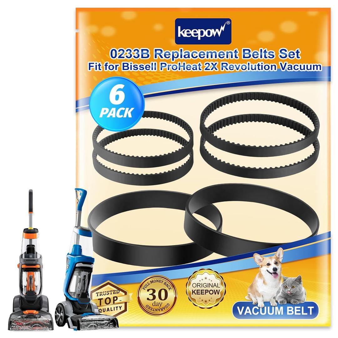 KEEPOW Replacement Belt Set Compatible with Bissell ProHeat 2X Revolution Models 1548 1550 1551 35799 Compare to Parts #1606418 & 1606419 & 1606428 6 Pack (1606418*2+1606419*2+1606428*2)