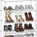 Aquiver 4-Tier Acrylic Shoe Rack - Shoe Rack Organizer - Modern Shoe Storage Shelf, Holds 12-16 Pairs of Shoes for Entryway, Closet - 25.6'' L x 11.8'' W x 28.3'' H, Clear, Easy Assembly & Clean