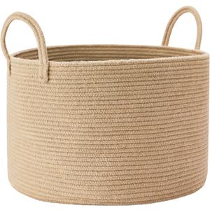 70L Large Blanket Basket for Living Room Jute Woven Rope Basket for Storage Bin for Clothes