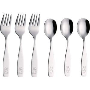 ANNOVA Kids Silverware 6 Pieces Children's Safe Flatware Set Stainless Steel - 3 x Forks, 3 x Children Dinner Spoons, Toddler Utensils, Metal Cutlery Set for LunchBox (Engraved Dog Bunny)