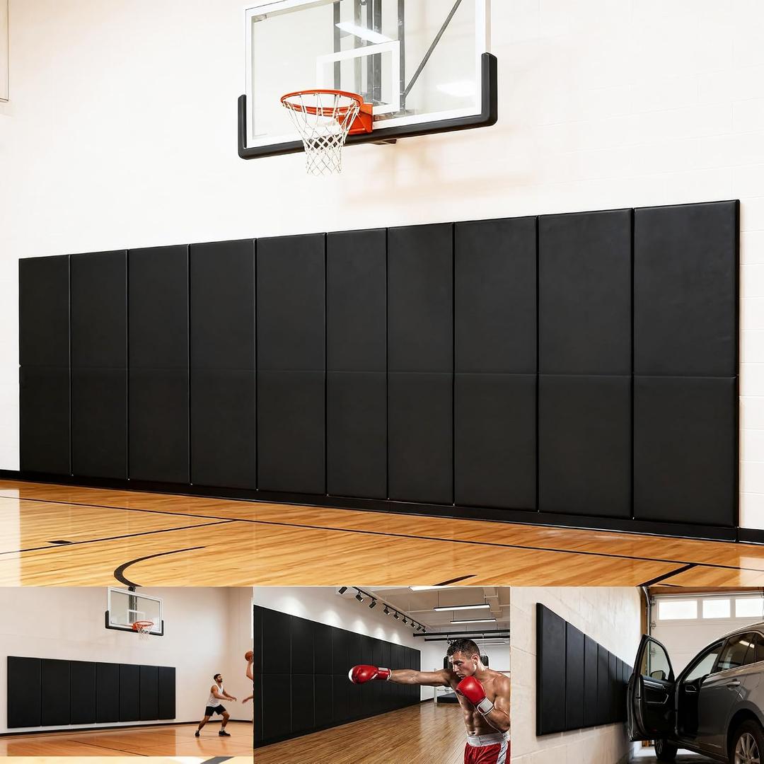 Gym Wall Padding 1 Piece 2" High-Density Thick Foam Wall Protector, 23.6''x60'' Shock-Absorbing Anti-Collision Safety Pad for Basketball Court, Taekwondo, Garage, Basement, Indoor Gym (Black) (Black)