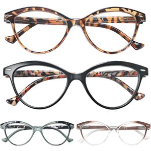 HEEYYOK 1.75 Readers For Women Small Face Womens Reading Glasses Cat Eye 4-Pack Cheaters Reading Glasses Comfort Spring Hinge